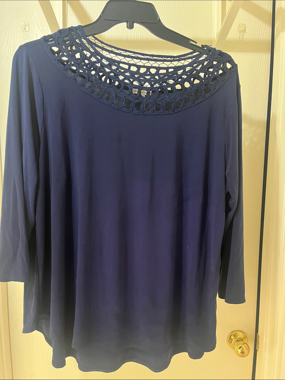 Cato Navy Crochet Yoke Long Sleeve Top